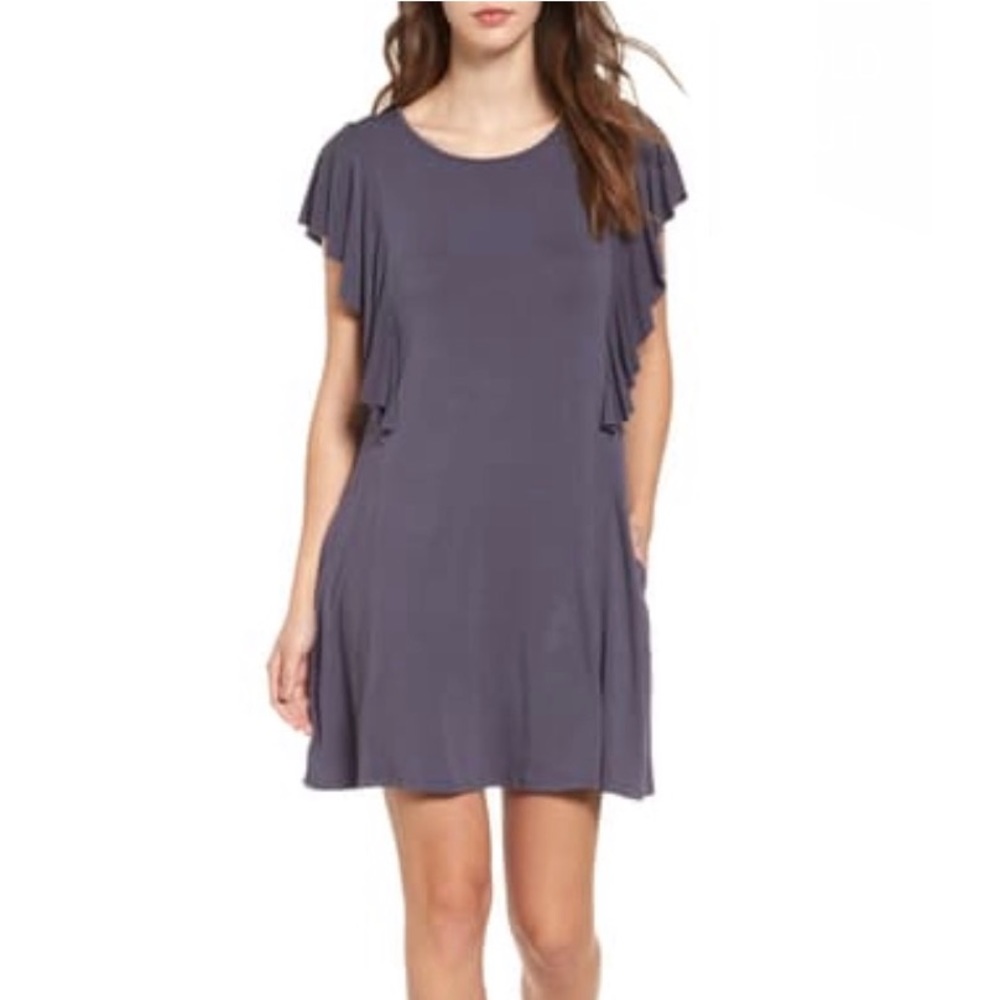 Socialite Ruffle T-Shirt Dress Dark Gray Sz Small